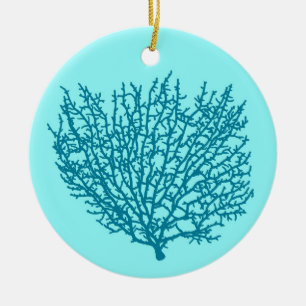 Décoration En Céramique Fan Coral Turquoise sur un Arrière - plan Aqua