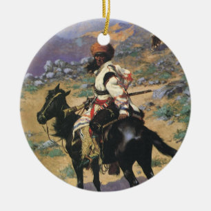 Décoration En Céramique Far West vintage, Un trappeur indien par Remington