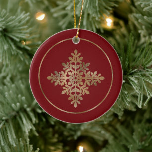 Décoration En Céramique Fausse flocon de neige en feuille d'or sur fond ro