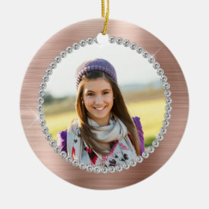 Décoration En Céramique Faux Rose Gold Foil Famille Photo Monogramme