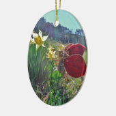 Décoration En Céramique fée à aile rouge et jonquilles (Gauche)