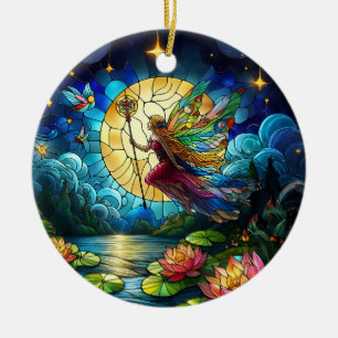 Décoration En Céramique Fée de vol au clair de lune en verre coloré