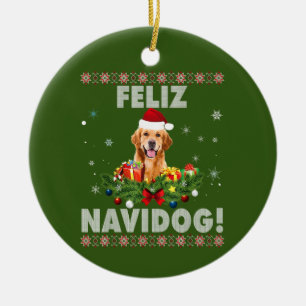 Décoration En Céramique Feliz Navidog Golden Retriever Dog laide laide