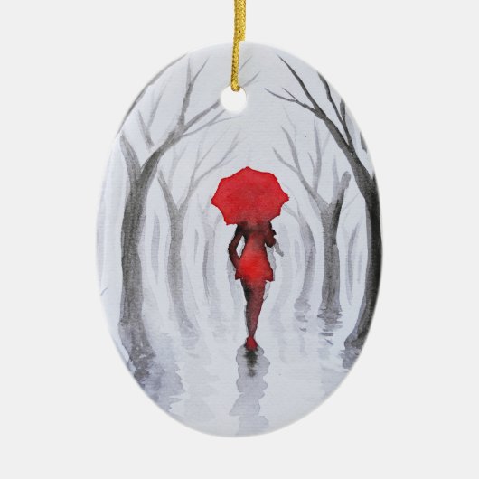 Décoration En Céramique Femme avec parapluie rouge (Devant)