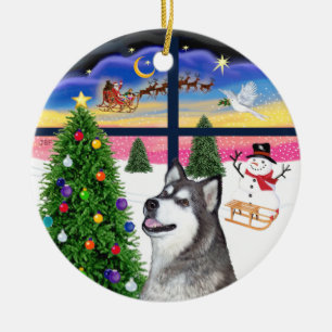 Décoration En Céramique Fenêtre de Noël - Malamute d'Alaska