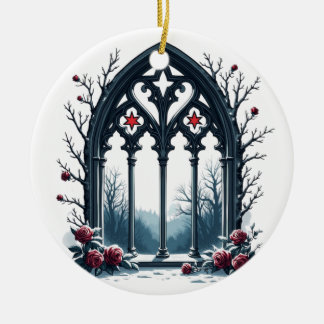 Décoration En Céramique Fenêtre gothique d'hiver avec des roses
