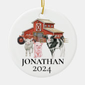 Décoration En Céramique Ferme Aquarelle Vache Cochon Grange Monogramme (Devant)