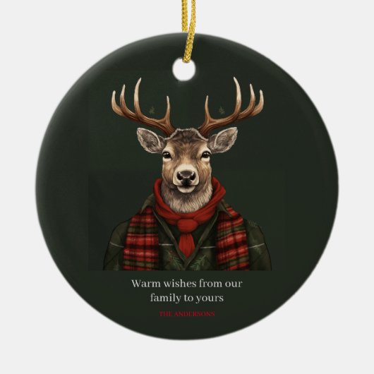 Décoration En Céramique Ferme Rustique Plaid Deer Et Vert (Devant)