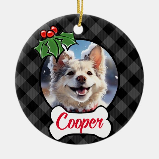 Décoration En Céramique Festif gris Plaid Holly baies feuilles (Devant)