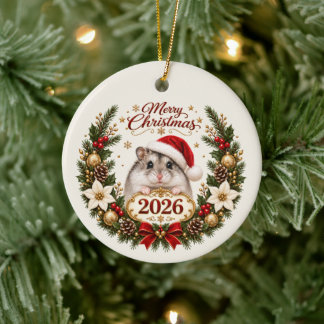 Décoration En Céramique Festive Christmas Hamster in Santa Hat with 2026