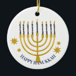 Décoration En Céramique Festive Menorah bougies Bonne Hanoukka<br><div class="desc">Faux bougies menorah en feuille d'or pour votre fête Hanoukka. Illustration de la menorah lunaire avec des étoiles blanches recouvertes de bougies célestes sur un socle de bougies menorah en faux or. Menorah starry Hanoukka illustrés cadeaux de conception et produits en papier.</div>