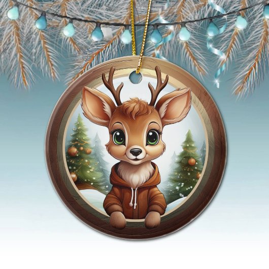 Décoration En Céramique Festive Reindeer Xmas Wooden Frame Decoration 🦌🎄