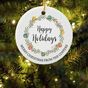 Décoration En Céramique Festive Wreath Happy Holidays Ornament