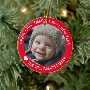 Décoration En Céramique Fête de famille Photo Noël Nouvel An Rouge