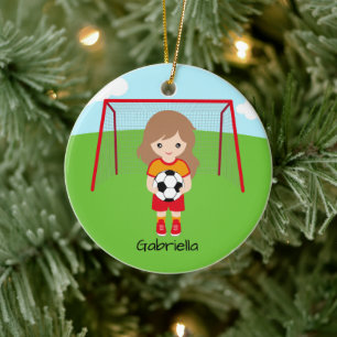 Décoration En Céramique Fête de Noël de la Fille de Football Brown Haire