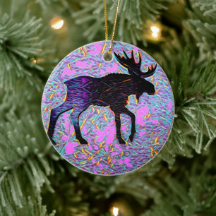 Décoration En Céramique Fête de Noël de l'orignal mauve