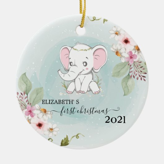 Décoration En Céramique Fête Noël Baby Elephant Fleurs (Devant)