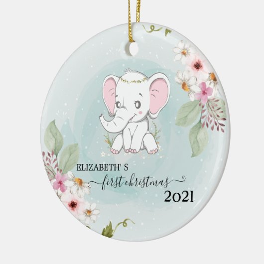 Décoration En Céramique Fête Noël Baby Elephant Fleurs (Gauche)