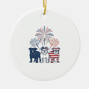 Décoration En Céramique Feu d'artifice de bouledogue patriotique dessin ve