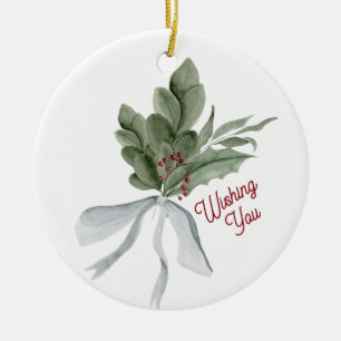 Décoration En Céramique Feuillage de Noël personnalisé au gui