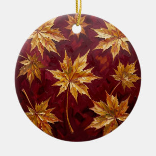 Décoration En Céramique Feuilles de Érable Dorées Peinture d'Automne