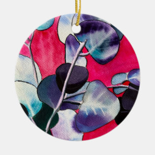Décoration En Céramique Feuilles d'eucalyptus art à l'aquarelle