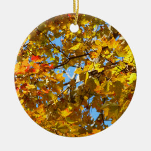 Décoration En Céramique Feuilles Jaunes d'Érable et Ciel Bleu