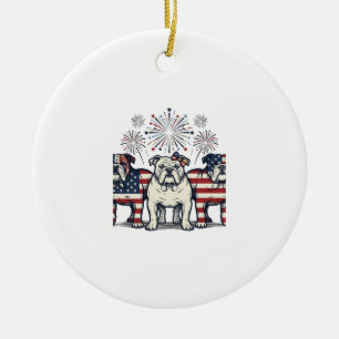 Décoration En Céramique Feux d'artifice de Bouledogue patriotique Gravure 
