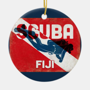 Décoration En Céramique Fiji Scuba Diver - Blue Retro