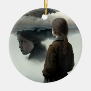 Décoration En Céramique Fille avec des nuages
