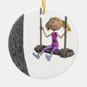 Décoration En Céramique Fille balançant sur une oscillation de corde