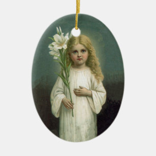 Décoration En Céramique Fille Blonde Victorienne Angélique Lys Blanc Vert