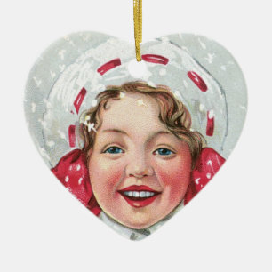 Décoration En Céramique Fille de Noël avec emballage - coeur