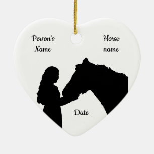 Décoration En Céramique Fille de Noël Datée et son cheval amour Silhouette