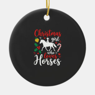 Décoration En Céramique Fille de Noël qui aime les chevaux