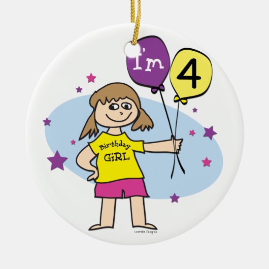 Décoration En Céramique Fille du 4e anniversaire (Devant)