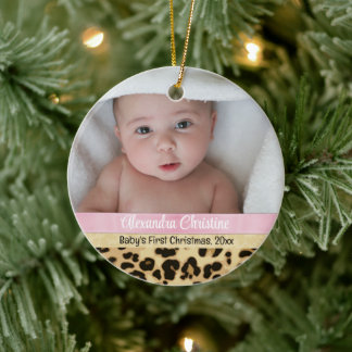 Décoration En Céramique Fille léopard rose Babys photo de Noël