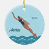Décoration En Céramique Fille nageuse Nom et année de natation personnalis (Dos)
