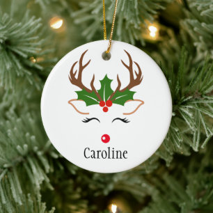 Décoration En Céramique Fille Noël Reindeer nez rouge sainte mistoe