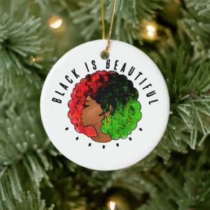 Décoration En Céramique Fille noire panafricaine femme rouge vert fierté a
