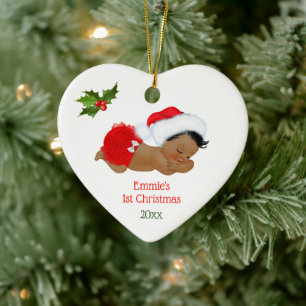 Décoration En Céramique Fille nouveau-née premier Noël chapeau rouge de Pè