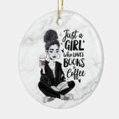 Décoration En Céramique Fille qui aime Livres & Café Custom Black & White (Gauche)