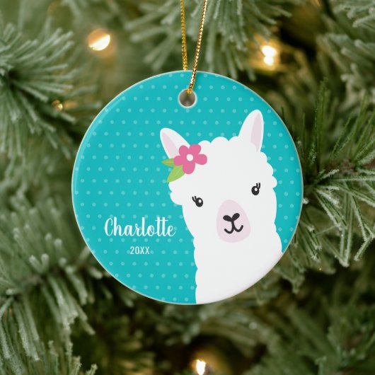Décoration En Céramique Fille Turquoise Llama Alpaca Noël (Arbre)
