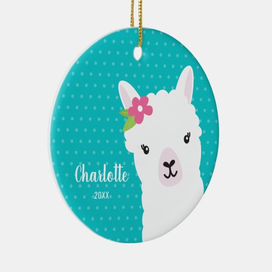 Décoration En Céramique Fille Turquoise Llama Alpaca Noël (Droite)