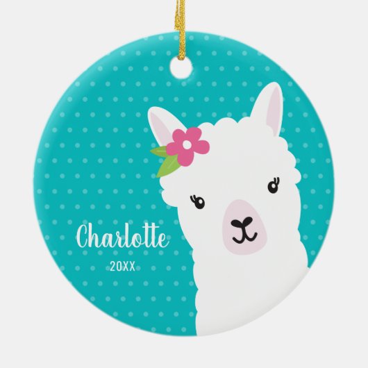 Décoration En Céramique Fille Turquoise Llama Alpaca Noël (Dos)