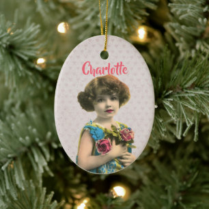 Décoration En Céramique Fille Vintage Douce Avec Fleurs Personnalisées