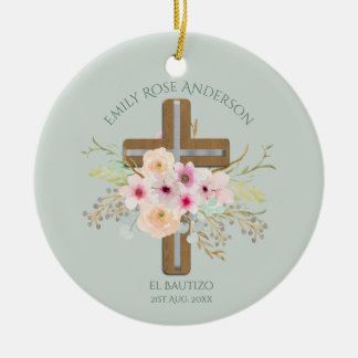 Décoration En Céramique Filles Pink floral BAUTIZO Baptism Bautismo Nommé