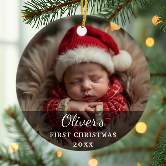 Décoration En Céramique First Christmas Baby Photo Name
