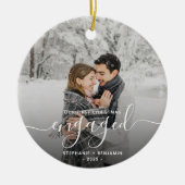 Décoration En Céramique First Christmas Engaged Custom Photo White Script (Devant)