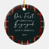Décoration En Céramique  First Christmas Engaged Tartan Plaid Photo (Dos)